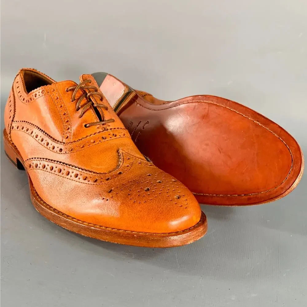 PAUL SMITH  7.5 Orange Perforated Leather Wingtip Lace-Up Flexible Travel Shoes